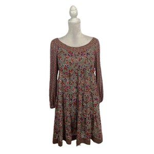 Madrilena Chiffon Babydoll Dress Floral Made in Italy Boatneck Long Sleeve L